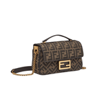 BORSA BAGUETTE CHAIN MIDI IN TESSUTO JACQUARD FF MARRONE