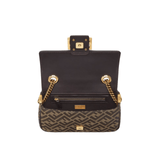 BORSA BAGUETTE CHAIN MIDI IN TESSUTO JACQUARD FF MARRONE
